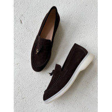 Замшеві лофери кольору шоколад на низькому ходу Арт. 156-6